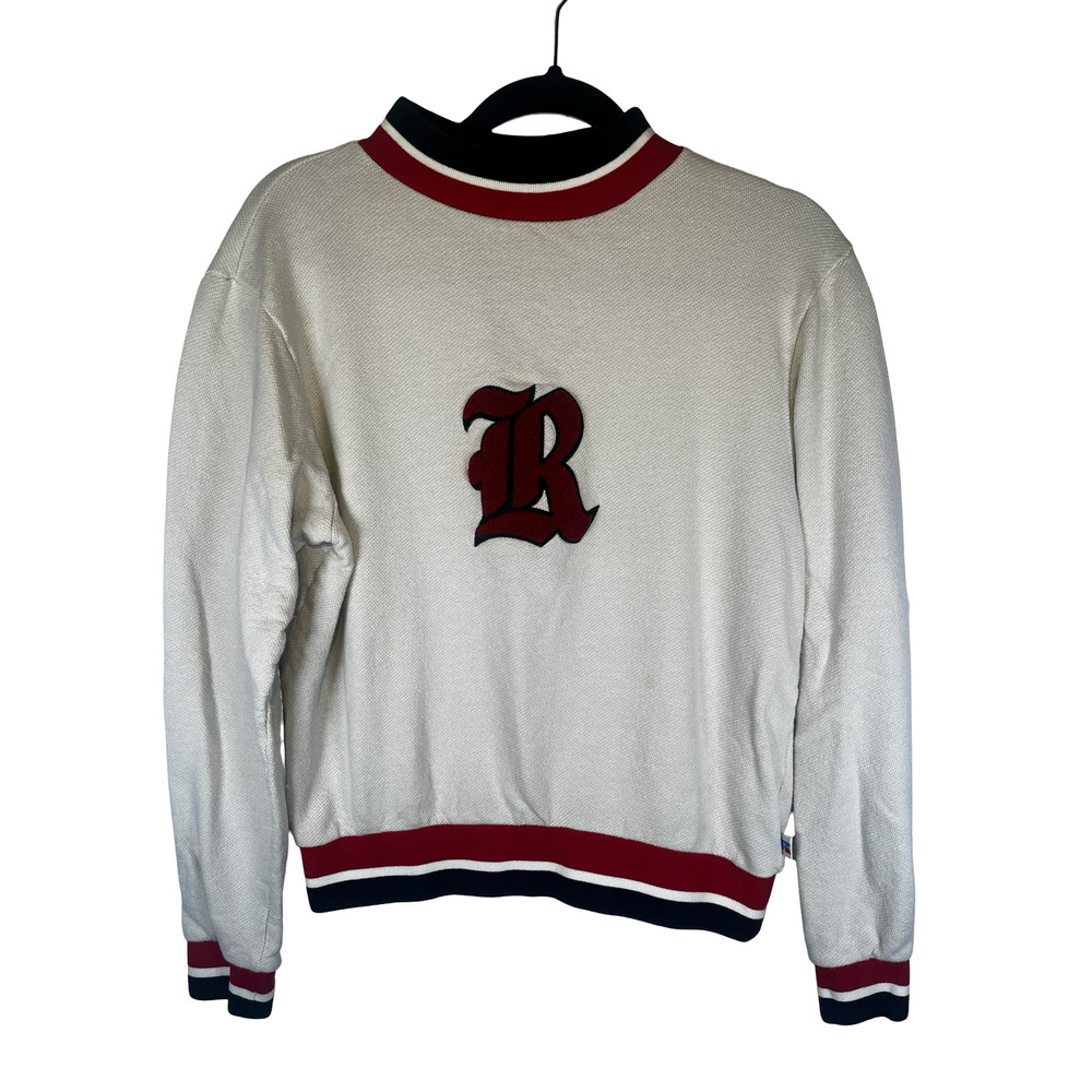 Russell Athletic Sweater Mens Small White Red Black Varsity Chenille‎ R Knit